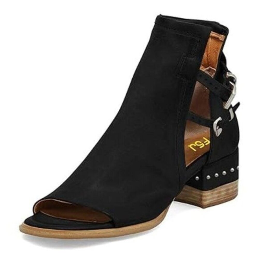FSJ Women Peep Open Toe Sandals Boot Cut Out Buckle Ankle Bootie Comfortable